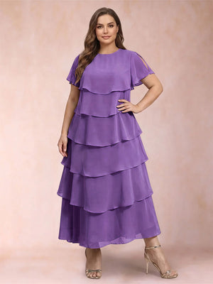 A-Line/Princess Scoop Short Sleeves Plus Size Mother of the Bride Dresses with Ruffles