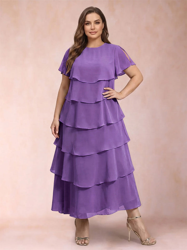 A-Line/Princess Scoop Short Sleeves Plus Size Mother of the Bride Dresses with Ruffles