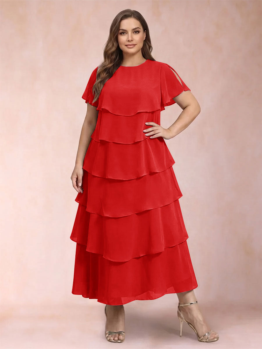 A-Line/Princess Scoop Short Sleeves Plus Size Mother of the Bride Dresses with Ruffles