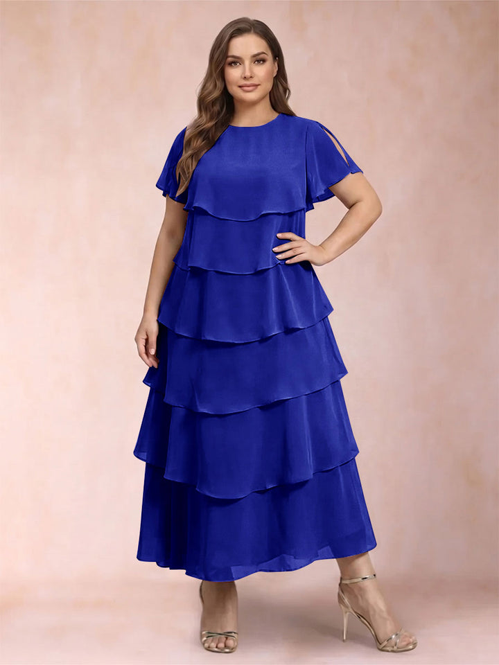 A-Line/Princess Scoop Short Sleeves Plus Size Mother of the Bride Dresses with Ruffles