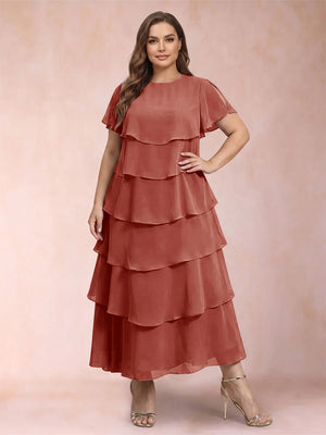A-Line/Princess Scoop Short Sleeves Plus Size Mother of the Bride Dresses with Ruffles