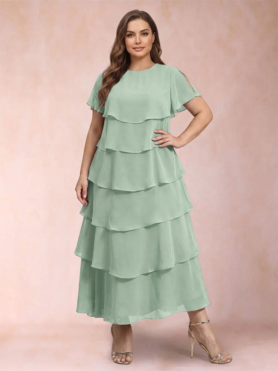 A-Line/Princess Scoop Short Sleeves Plus Size Mother of the Bride Dresses with Ruffles