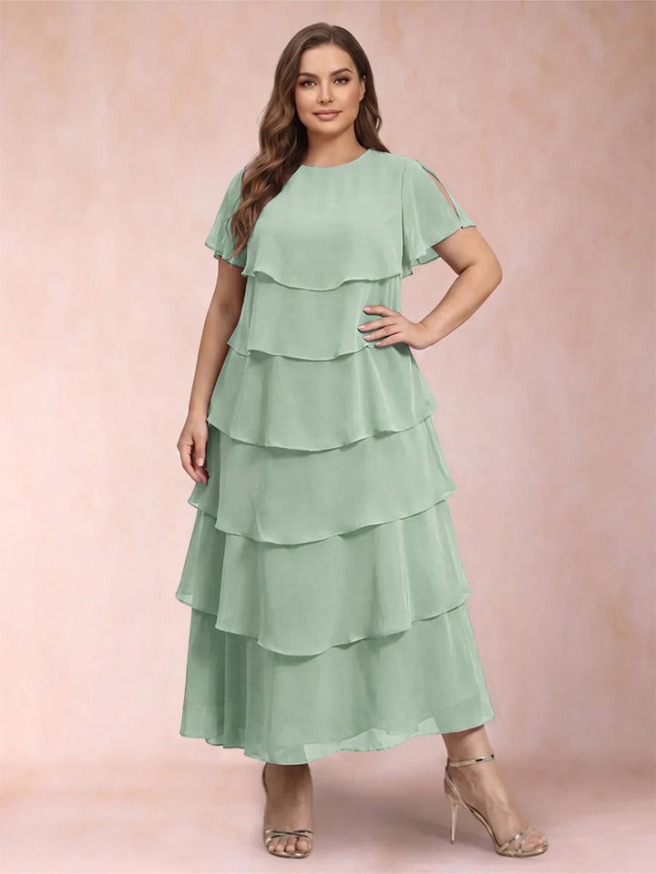 A-Line/Princess Scoop Short Sleeves Plus Size Mother of the Bride Dresses with Ruffles