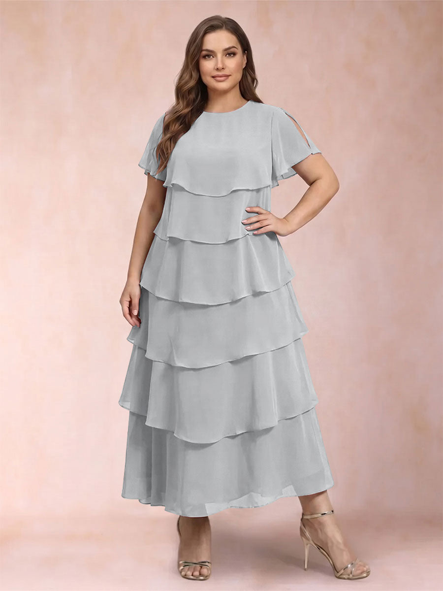 A-Line/Princess Scoop Short Sleeves Plus Size Mother of the Bride Dresses with Ruffles