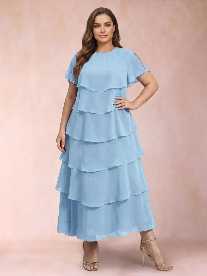 A-Line/Princess Scoop Short Sleeves Plus Size Mother of the Bride Dresses with Ruffles