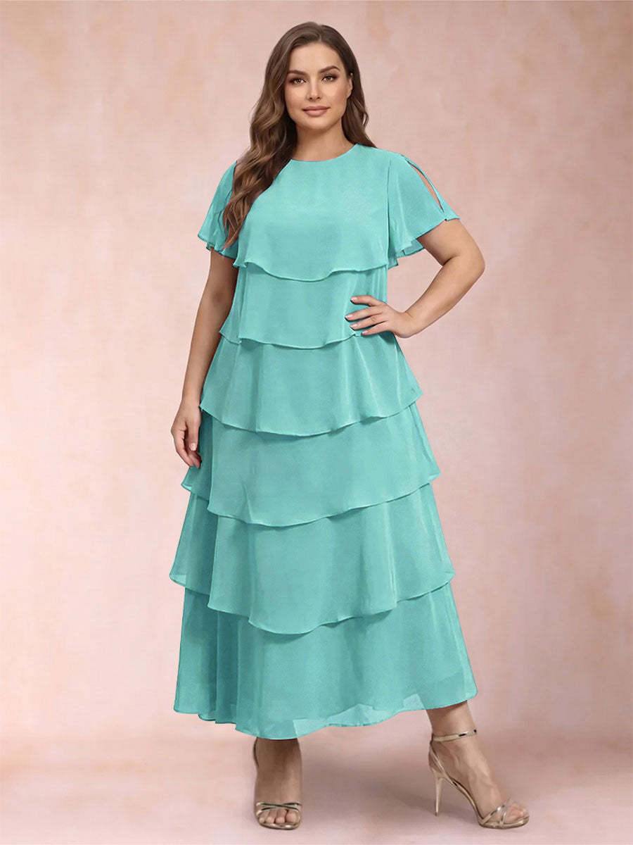 A-Line/Princess Scoop Short Sleeves Plus Size Mother of the Bride Dresses with Ruffles