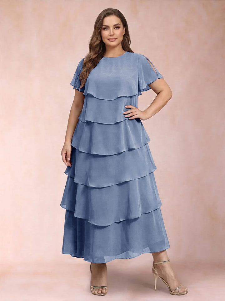A-Line/Princess Scoop Short Sleeves Plus Size Mother of the Bride Dresses with Ruffles