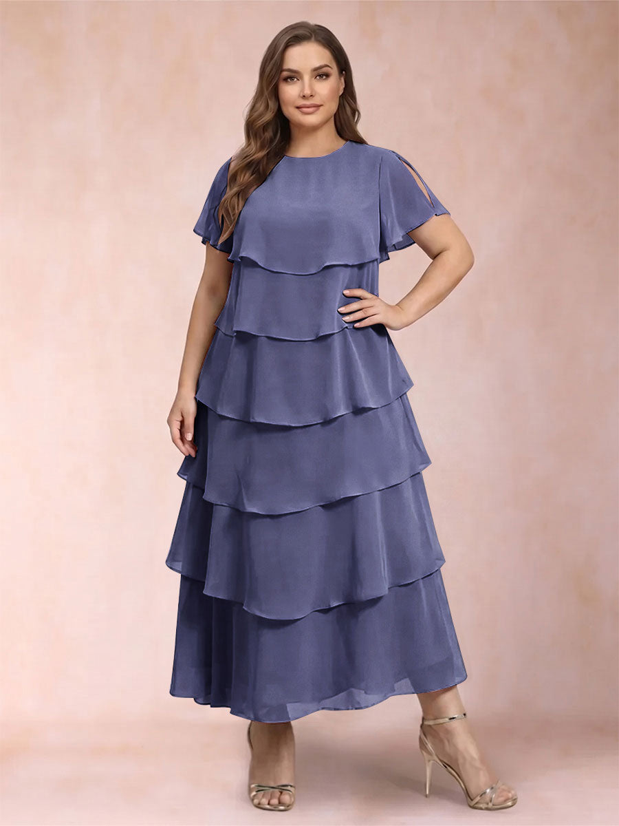 A-Line/Princess Scoop Short Sleeves Plus Size Mother of the Bride Dresses with Ruffles