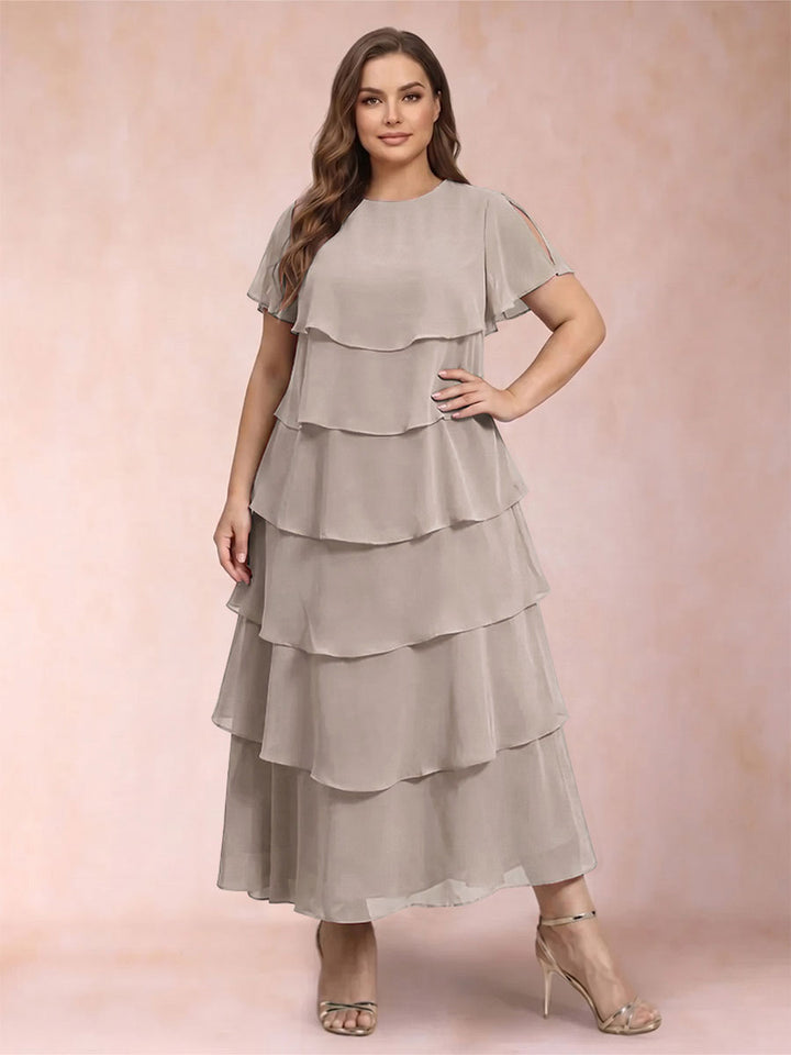 A-Line/Princess Scoop Short Sleeves Plus Size Mother of the Bride Dresses with Ruffles