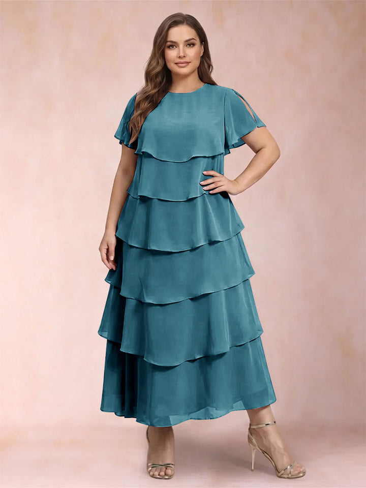 A-Line/Princess Scoop Short Sleeves Plus Size Mother of the Bride Dresses with Ruffles