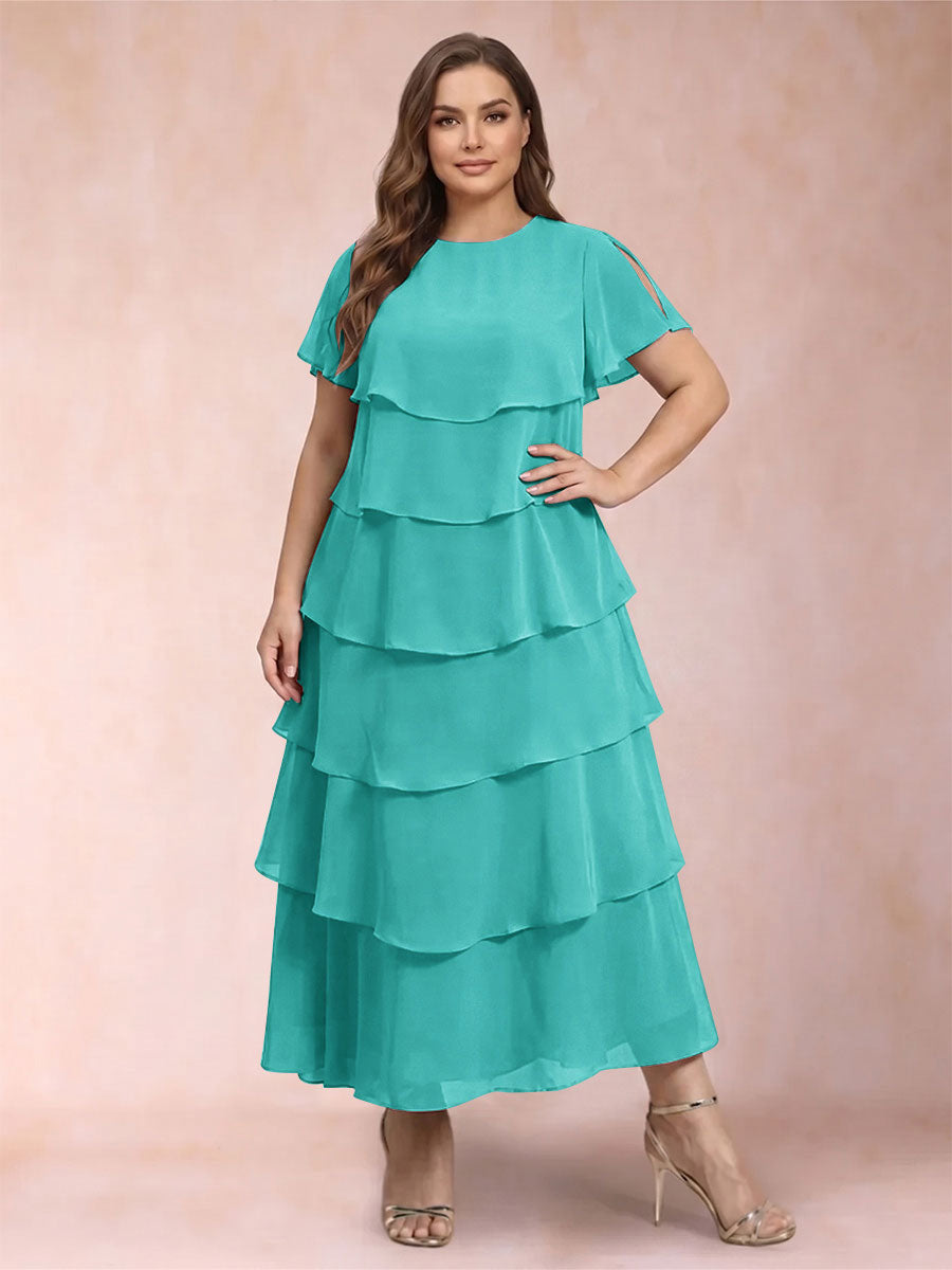 A-Line/Princess Scoop Short Sleeves Plus Size Mother of the Bride Dresses with Ruffles