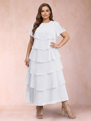 A-Line/Princess Scoop Short Sleeves Plus Size Mother of the Bride Dresses with Ruffles