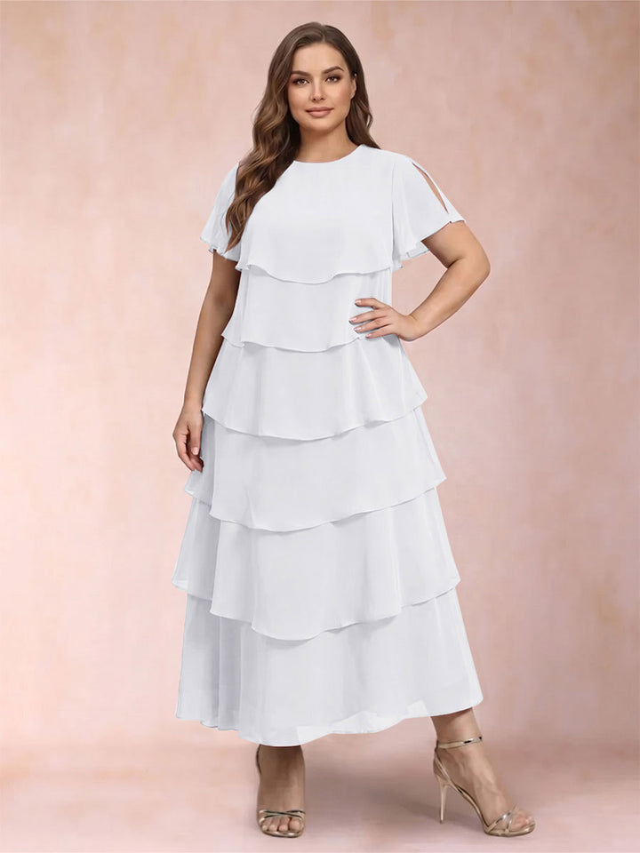 A-Line/Princess Scoop Short Sleeves Plus Size Mother of the Bride Dresses with Ruffles