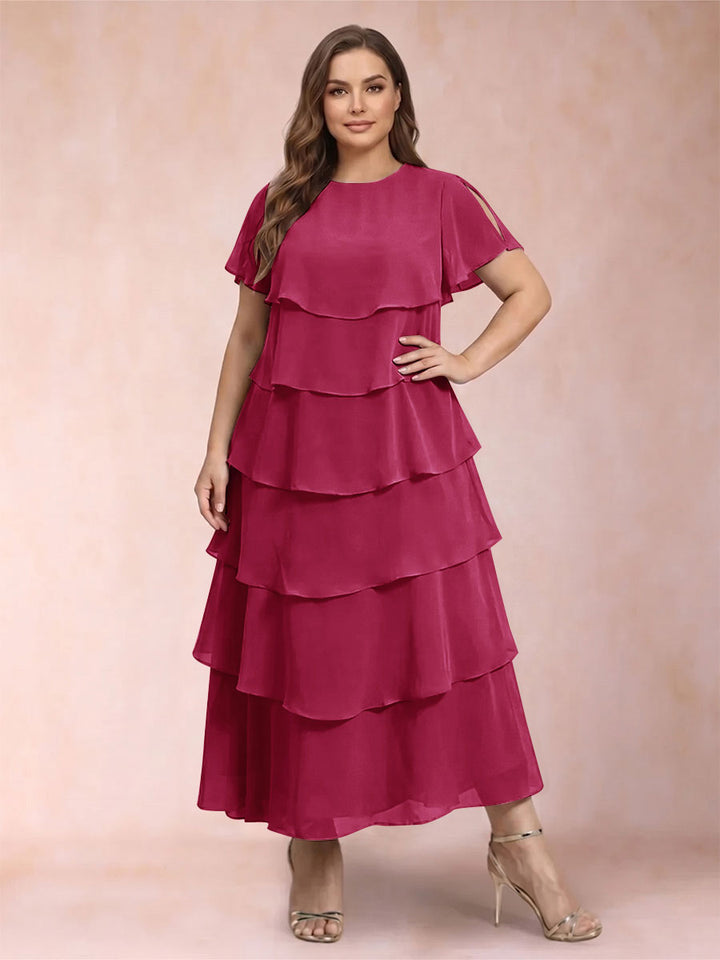 A-Line/Princess Scoop Short Sleeves Plus Size Mother of the Bride Dresses with Ruffles