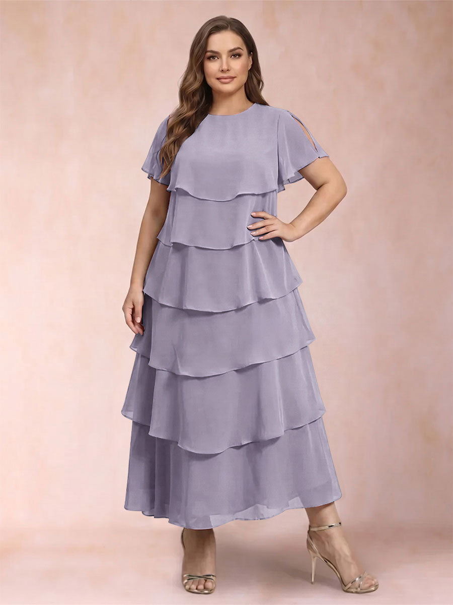A-Line/Princess Scoop Short Sleeves Plus Size Mother of the Bride Dresses with Ruffles