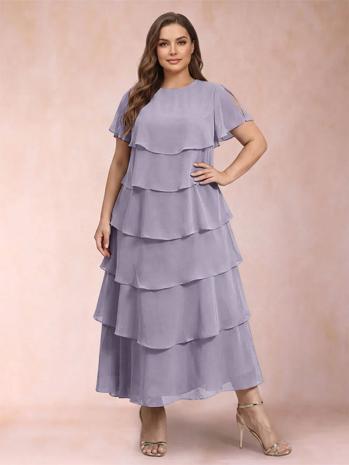 A-Line/Princess Scoop Short Sleeves Plus Size Mother of the Bride Dresses with Ruffles