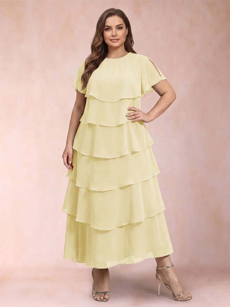 A-Line/Princess Scoop Short Sleeves Plus Size Mother of the Bride Dresses with Ruffles