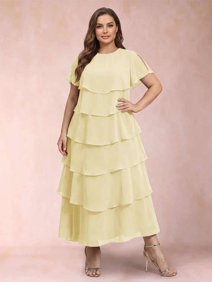 A-Line/Princess Scoop Short Sleeves Plus Size Mother of the Bride Dresses with Ruffles