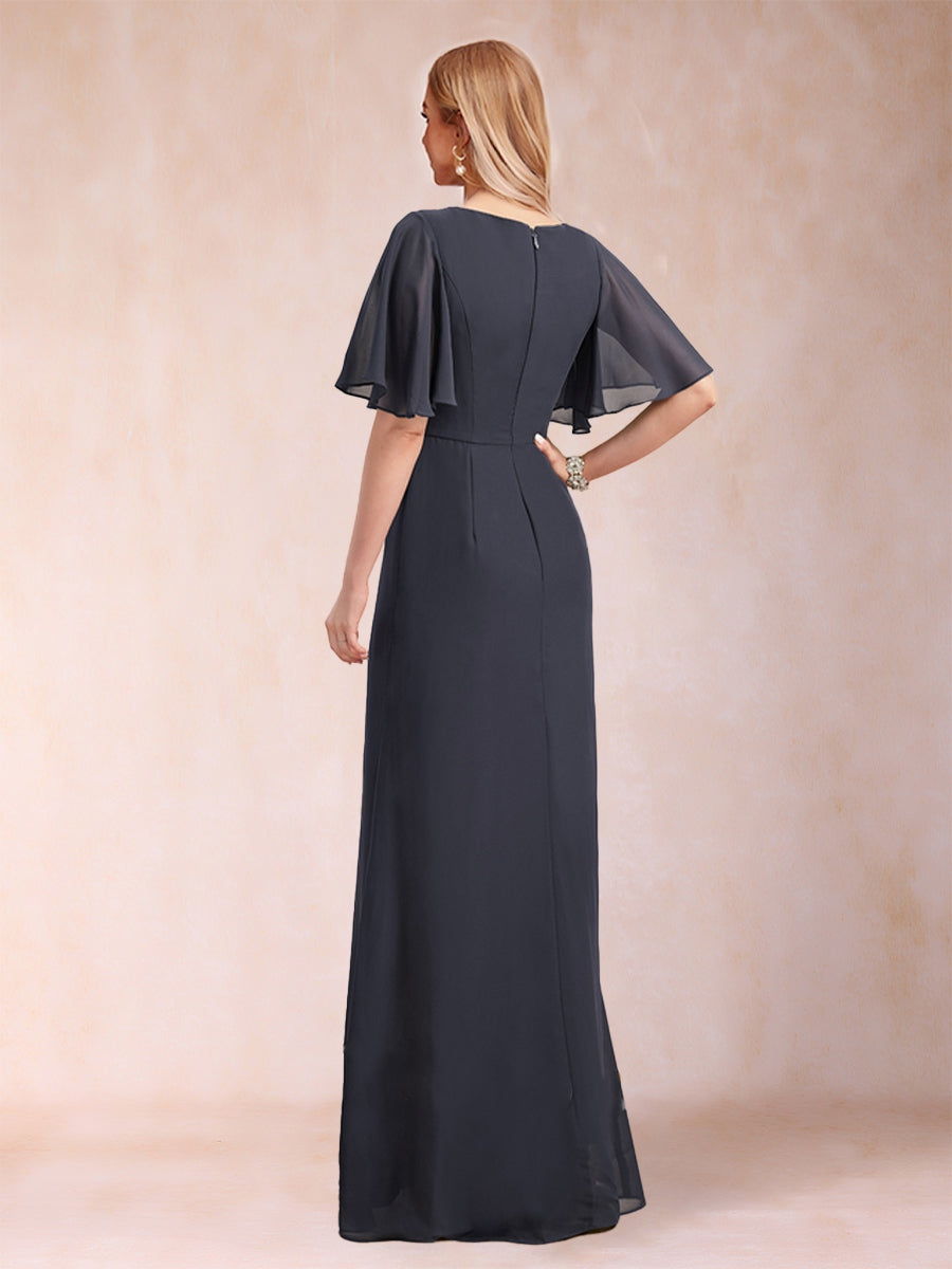 A-Line/Princess Scoop Black Chiffon Mother of the Bride Dresses with Appliques &amp; Ruffles