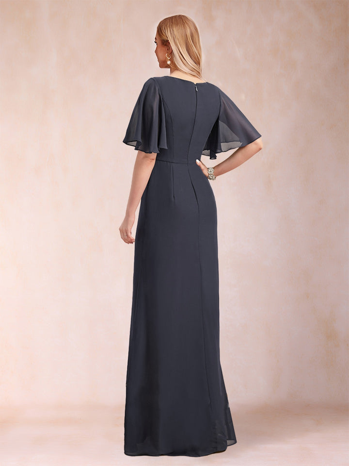 A-Line/Princess Scoop Black Chiffon Mother of the Bride Dresses with Appliques &amp; Ruffles