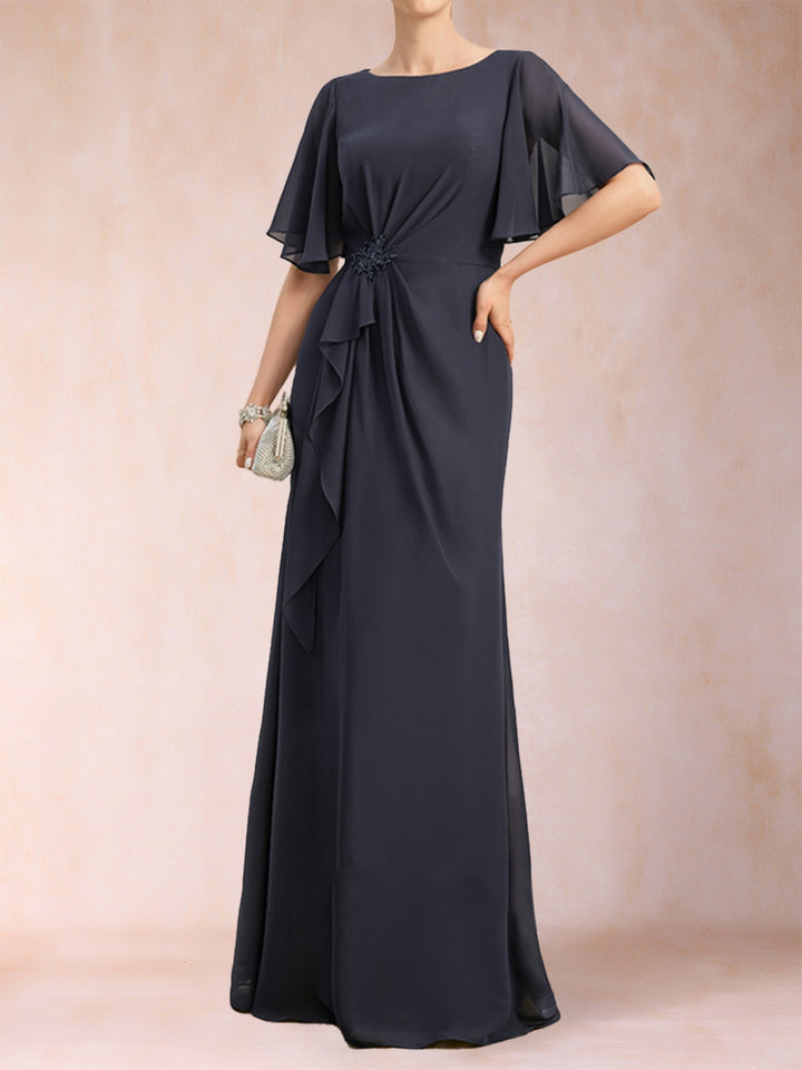A-Line/Princess Scoop Black Chiffon Mother of the Bride Dresses with Appliques &amp; Ruffles
