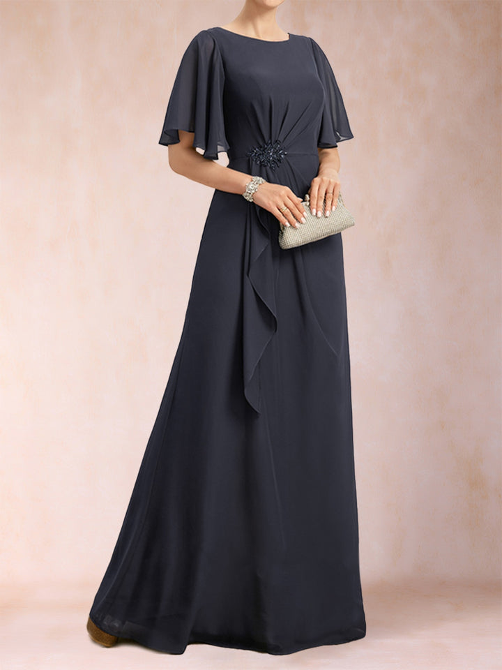 A-Line/Princess Scoop Black Chiffon Mother of the Bride Dresses with Appliques &amp; Ruffles