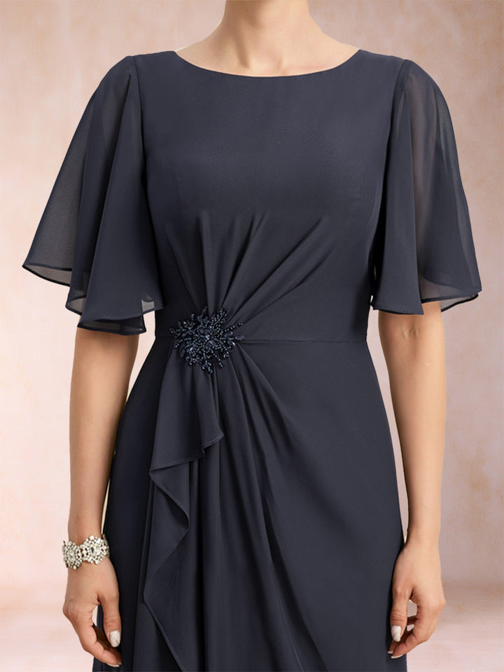 A-Line/Princess Scoop Black Chiffon Mother of the Bride Dresses with Appliques &amp; Ruffles