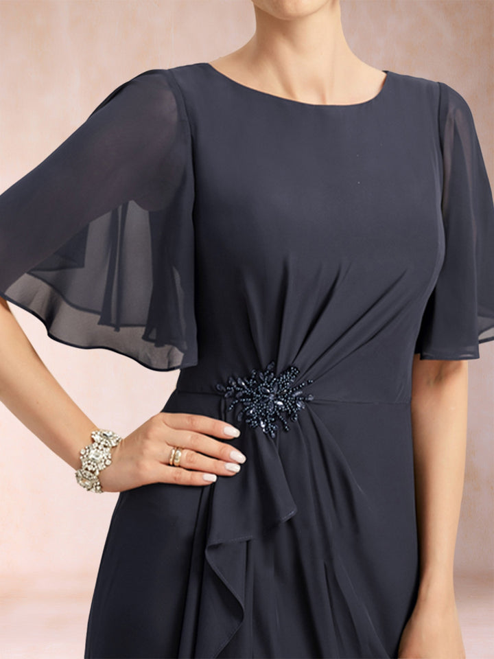 A-Line/Princess Scoop Black Chiffon Mother of the Bride Dresses with Appliques &amp; Ruffles