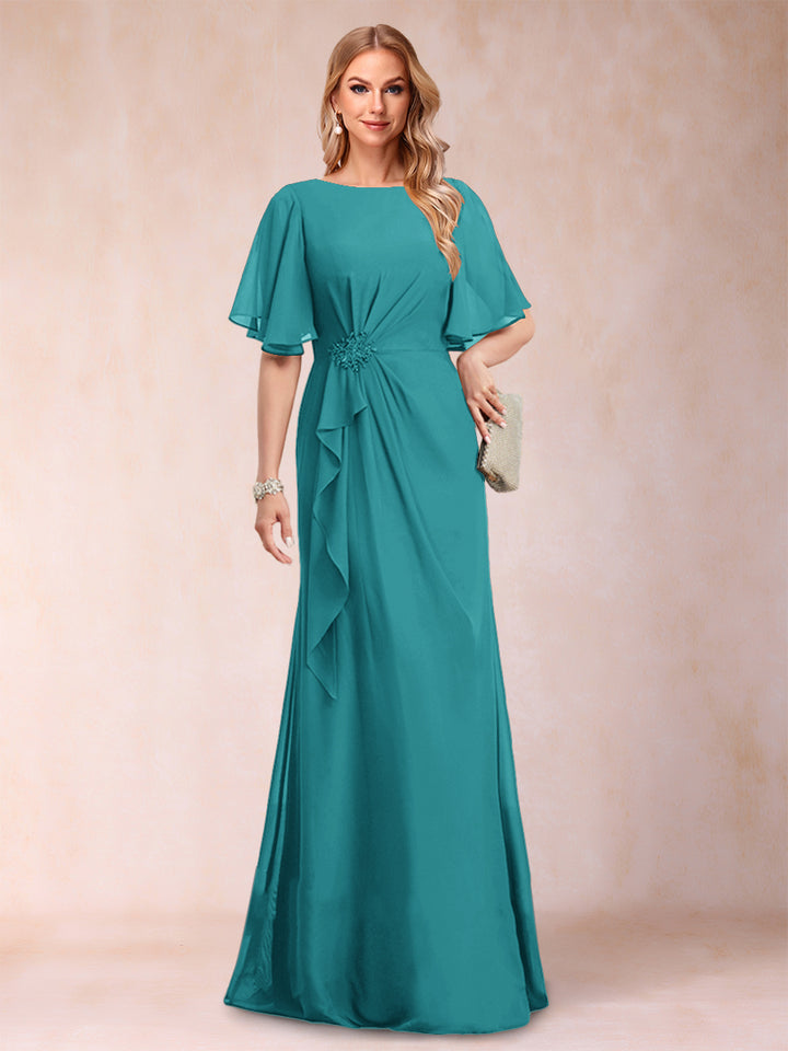 A-Line/Princess Scoop Black Chiffon Mother of the Bride Dresses with Appliques &amp; Ruffles