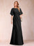 A-Line/Princess Scoop Black Chiffon Mother of the Bride Dresses with Appliques & Ruffles