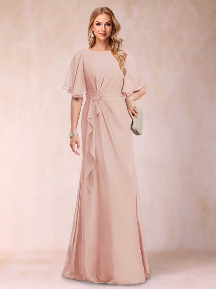 A-Line/Princess Scoop Black Chiffon Mother of the Bride Dresses with Appliques &amp; Ruffles