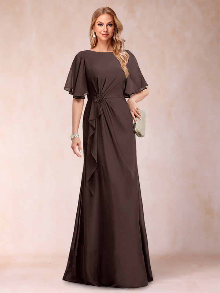 A-Line/Princess Scoop Black Chiffon Mother of the Bride Dresses with Appliques &amp; Ruffles