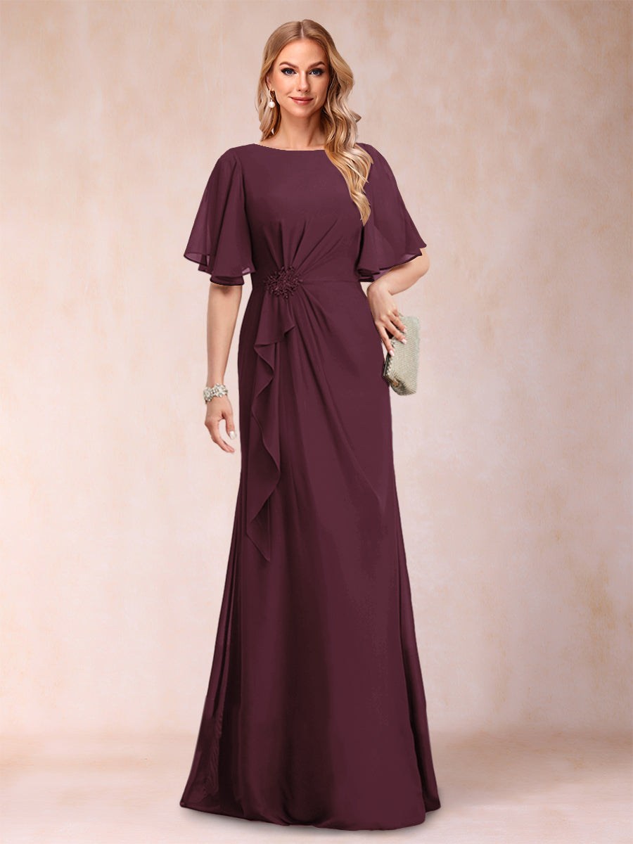 A-Line/Princess Scoop Black Chiffon Mother of the Bride Dresses with Appliques &amp; Ruffles