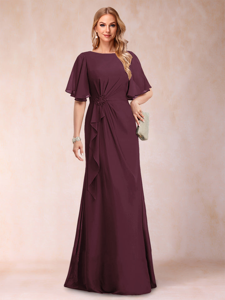 A-Line/Princess Scoop Black Chiffon Mother of the Bride Dresses with Appliques &amp; Ruffles