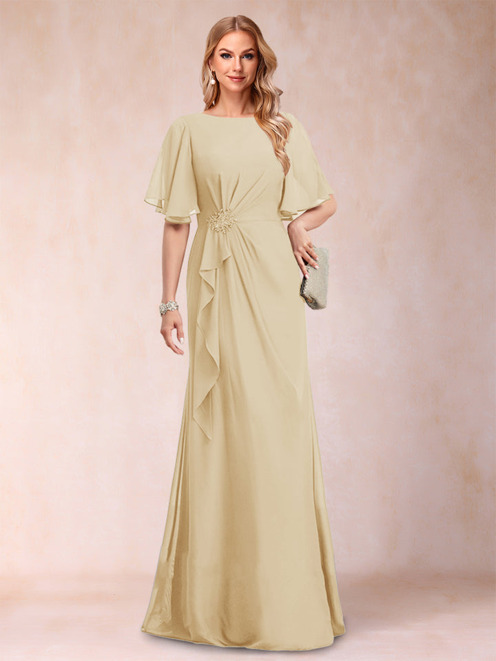 A-Line/Princess Scoop Black Chiffon Mother of the Bride Dresses with Appliques &amp; Ruffles