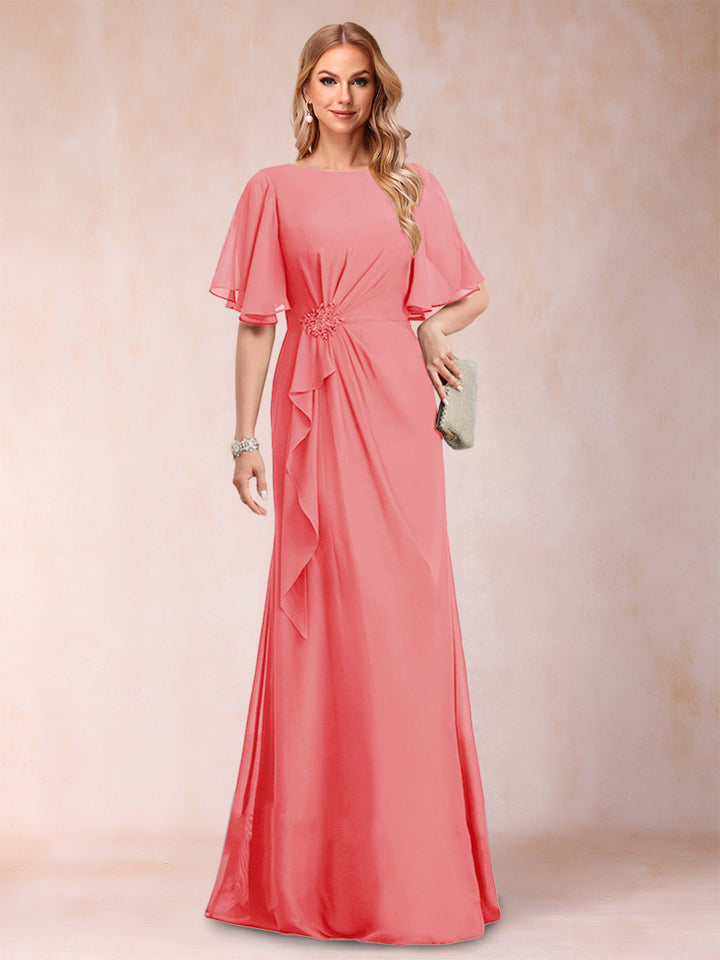 A-Line/Princess Scoop Black Chiffon Mother of the Bride Dresses with Appliques &amp; Ruffles