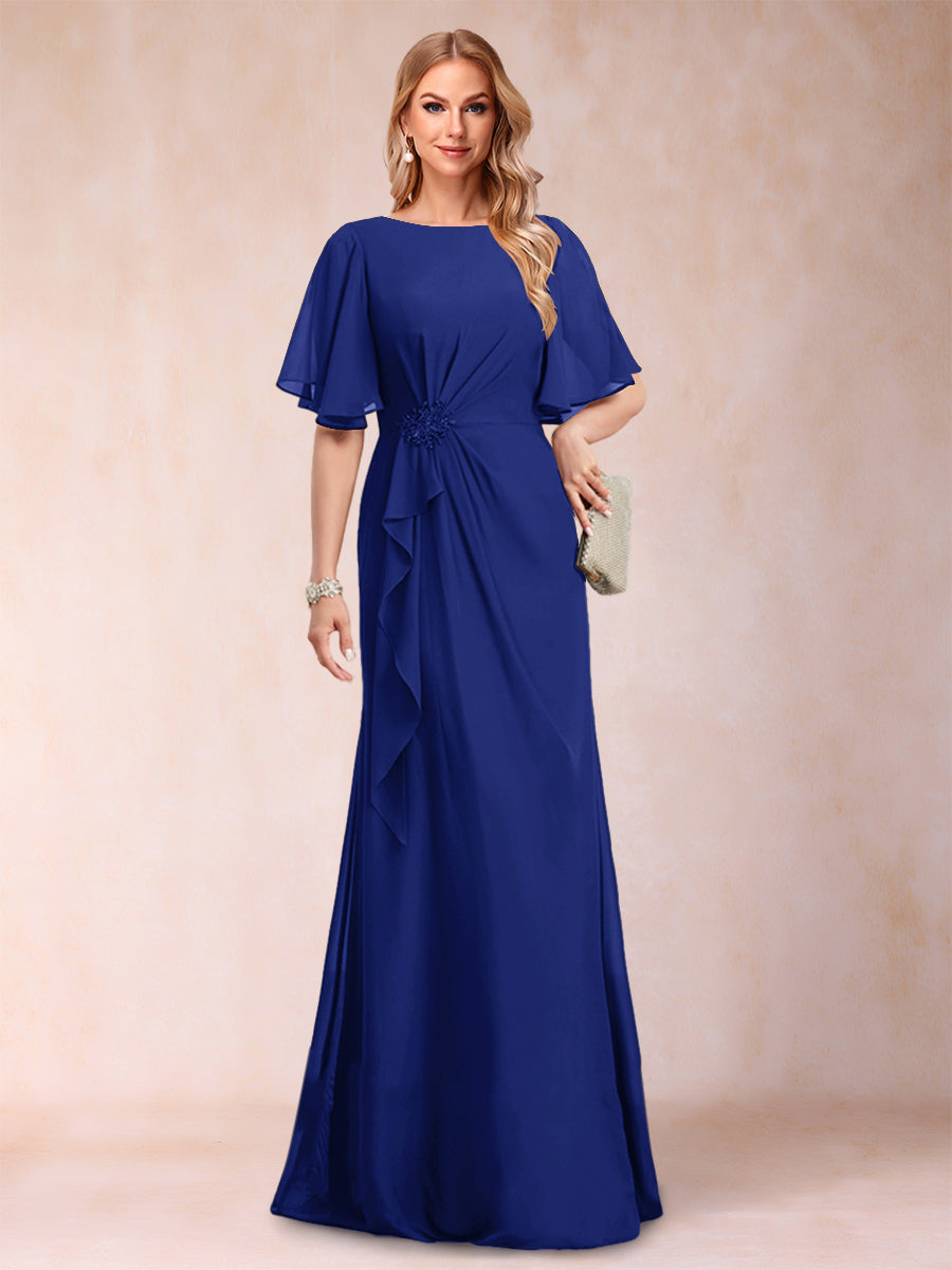 A-Line/Princess Scoop Black Chiffon Mother of the Bride Dresses with Appliques &amp; Ruffles