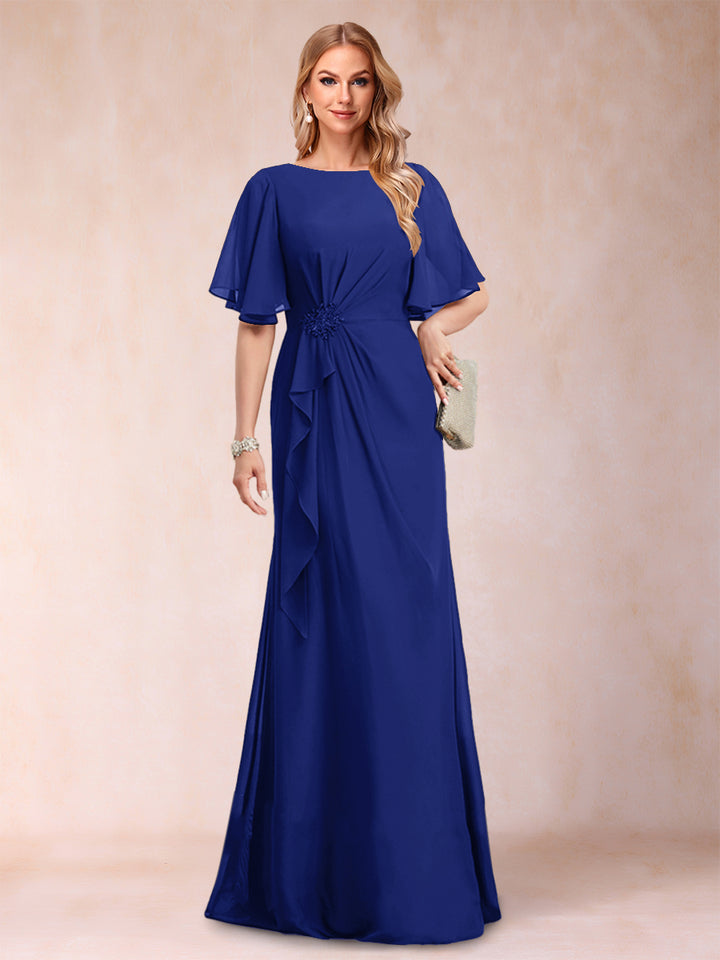 A-Line/Princess Scoop Black Chiffon Mother of the Bride Dresses with Appliques &amp; Ruffles