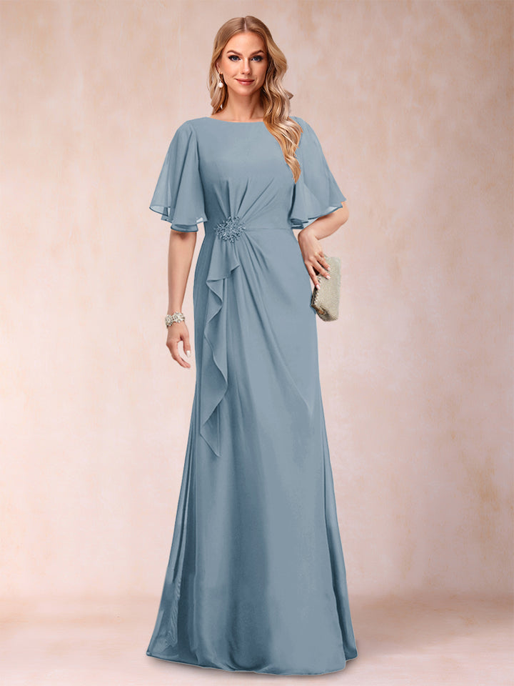 A-Line/Princess Scoop Black Chiffon Mother of the Bride Dresses with Appliques &amp; Ruffles