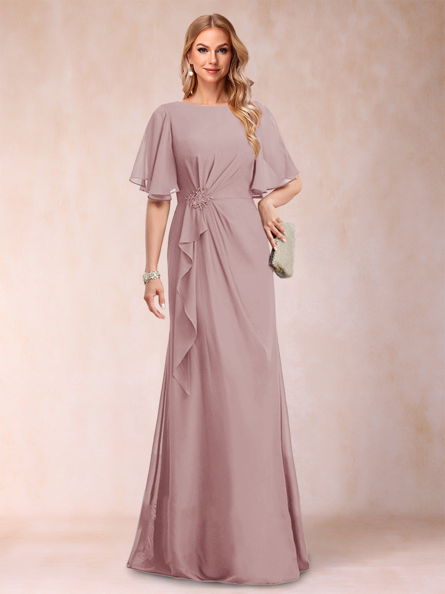 A-Line/Princess Scoop Black Chiffon Mother of the Bride Dresses with Appliques &amp; Ruffles