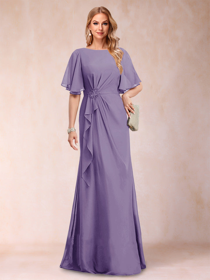 A-Line/Princess Scoop Black Chiffon Mother of the Bride Dresses with Appliques &amp; Ruffles