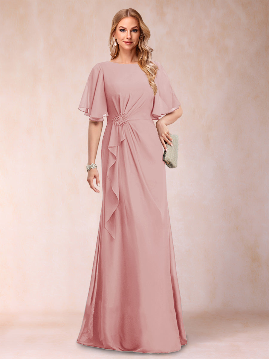A-Line/Princess Scoop Black Chiffon Mother of the Bride Dresses with Appliques &amp; Ruffles