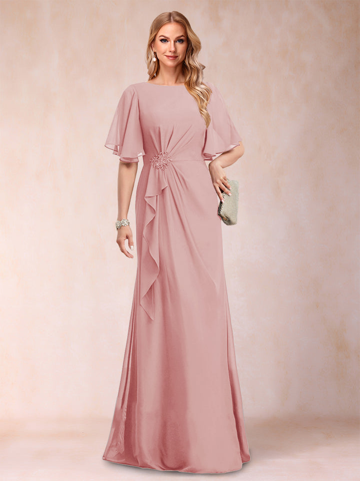A-Line/Princess Scoop Black Chiffon Mother of the Bride Dresses with Appliques &amp; Ruffles