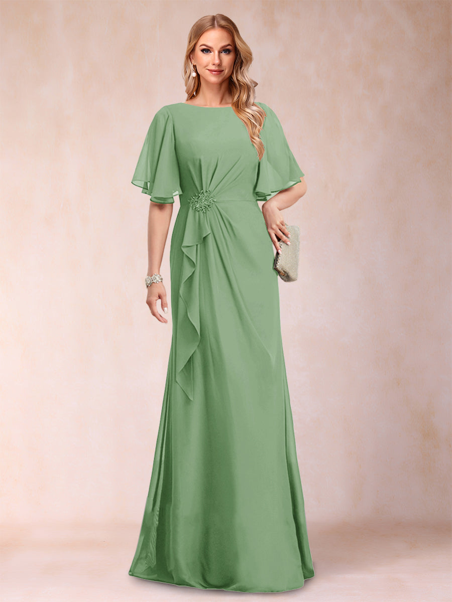 A-Line/Princess Scoop Black Chiffon Mother of the Bride Dresses with Appliques &amp; Ruffles