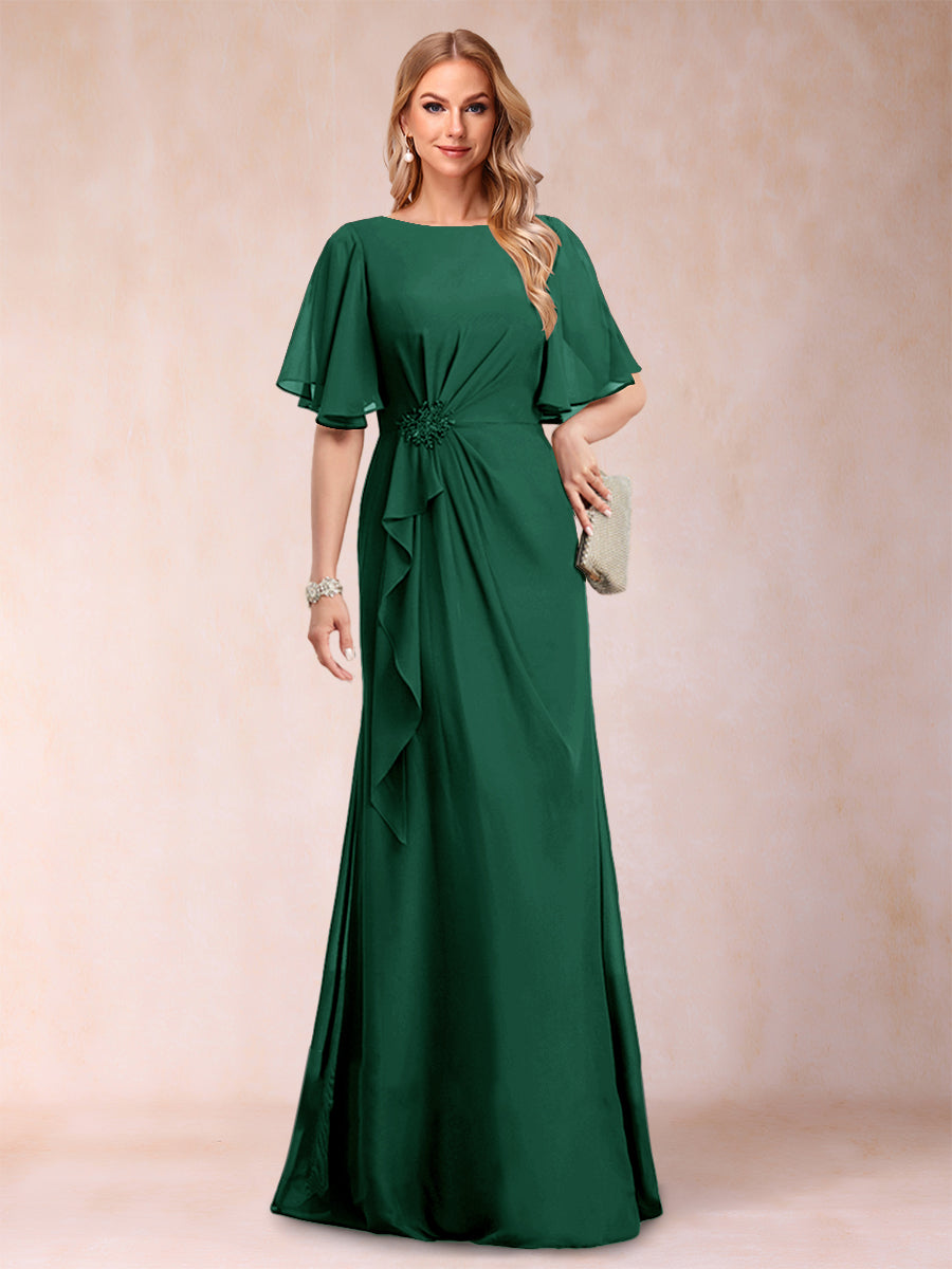 A-Line/Princess Scoop Black Chiffon Mother of the Bride Dresses with Appliques &amp; Ruffles