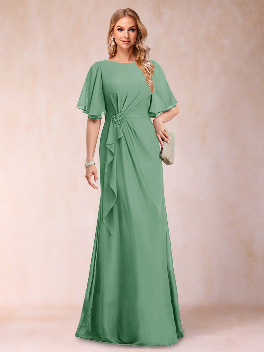 A-Line/Princess Scoop Black Chiffon Mother of the Bride Dresses with Appliques &amp; Ruffles