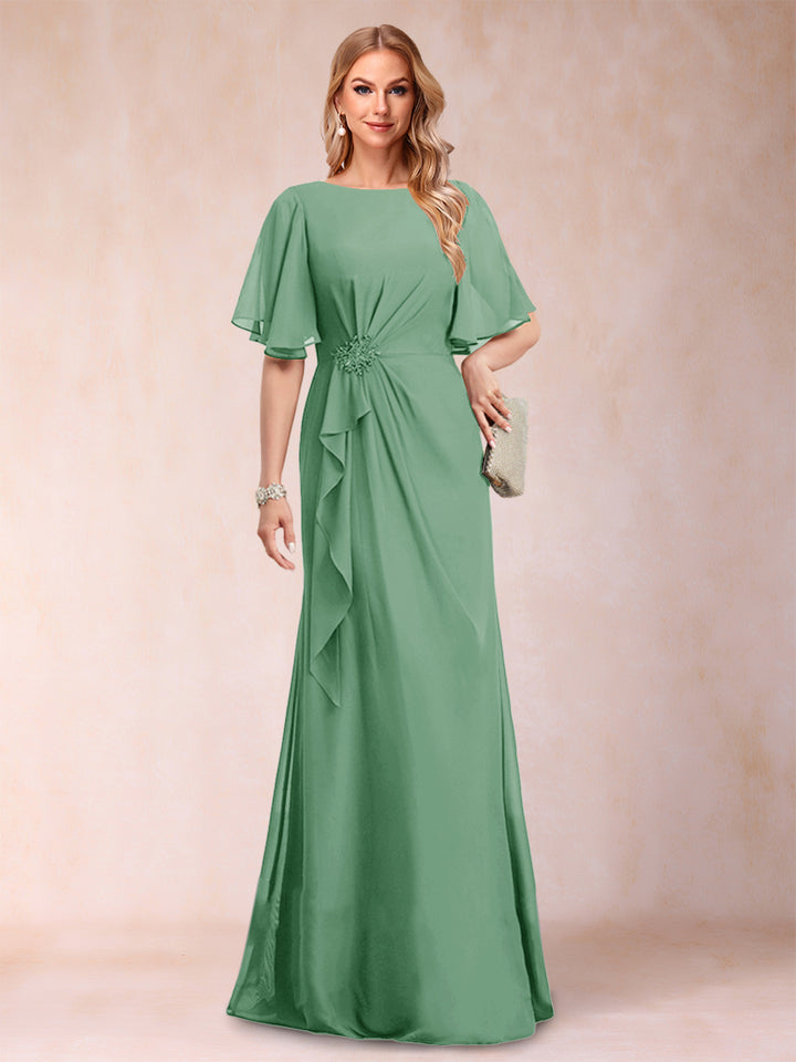 A-Line/Princess Scoop Black Chiffon Mother of the Bride Dresses with Appliques &amp; Ruffles