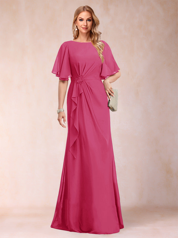 A-Line/Princess Scoop Black Chiffon Mother of the Bride Dresses with Appliques &amp; Ruffles