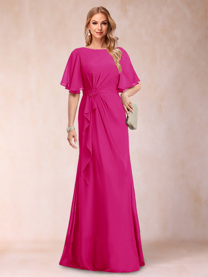 A-Line/Princess Scoop Black Chiffon Mother of the Bride Dresses with Appliques &amp; Ruffles