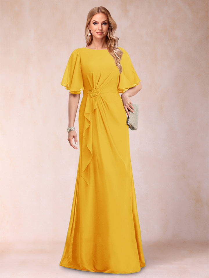 A-Line/Princess Scoop Black Chiffon Mother of the Bride Dresses with Appliques &amp; Ruffles